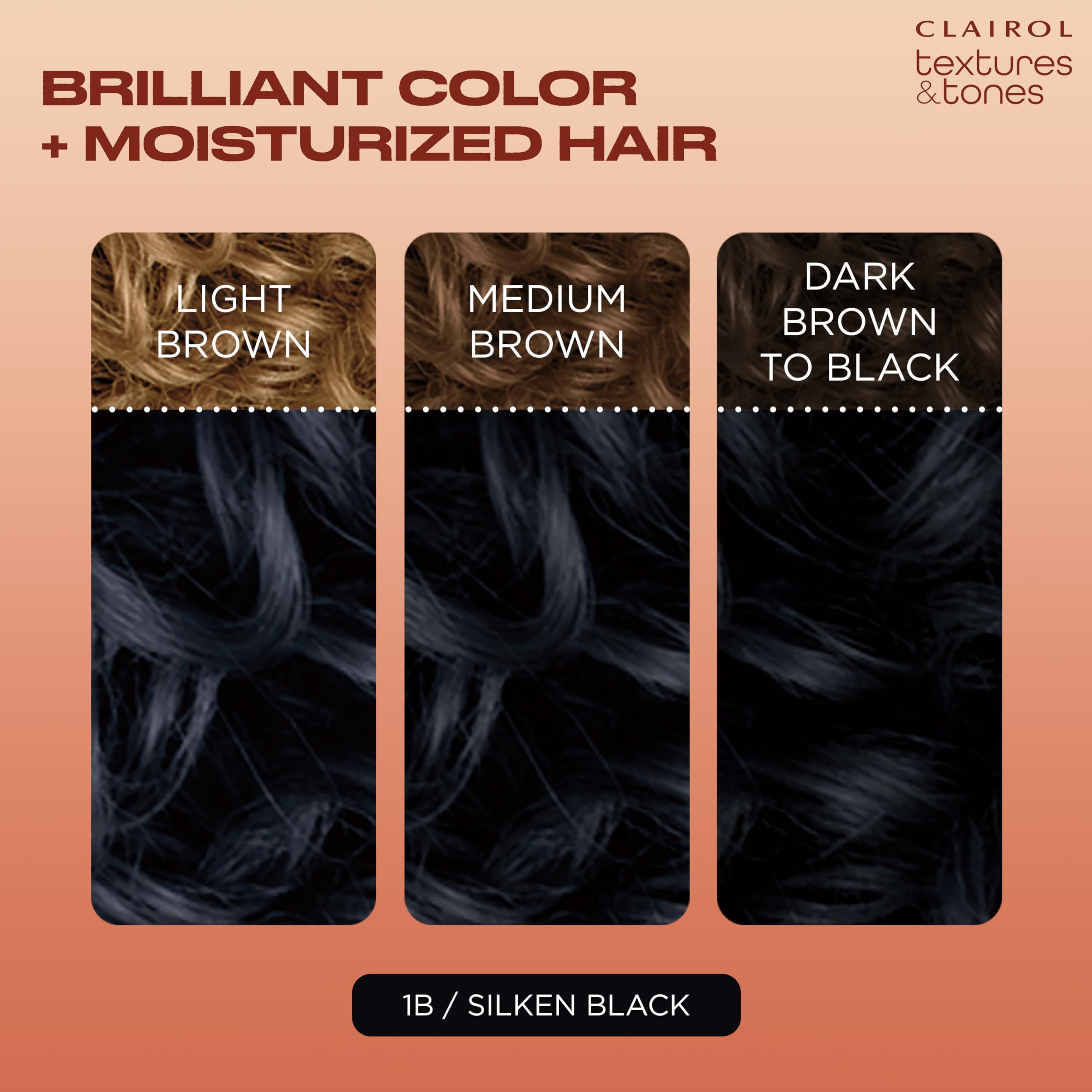Clairol Textures & Tones Permanent Hair Dye, 1B Silken Black Hair Color, Pack of 1