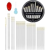 FIVEIZERO 30-Count Steel Needles for Hand Sewing, 6 Sizes Large Eye Embroidery and Hand Quilting Needles Kit with Threaders for Art &amp; Craft Projects