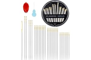 FIVEIZERO 30-Count Steel Needles for Hand Sewing, 6 Sizes Large Eye Embroidery and Hand Quilting Needles Kit with Threaders for Art & Craft Projects