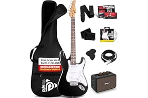 Pyle Electric Guitar and Amp Kit - Full Size 39" Complete Starter Kit with Wearable Bluetooth Amplifier, 1/4” Cable, Carry Case, Strap, Strings, Picks, Cleaning Cloth, ST-Style Pickups (Black)
