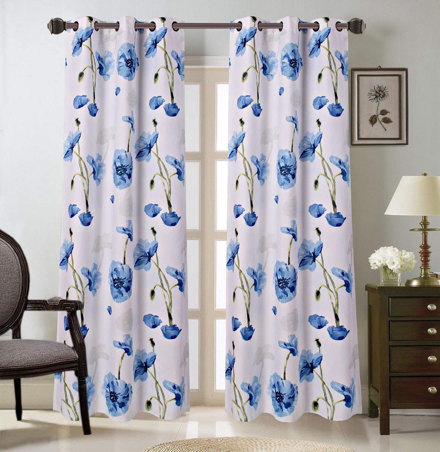 2 Grommet Curtain Panels 74" W x 84" L Decorative Floral Design Print, Light