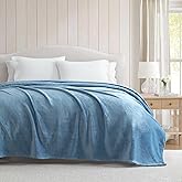 Martha Stewart - Queen Size Blanket, Ultra-Soft Plush Fleece Throw Blanket with Double-Needle Stitching, 350 GSM, Medium Weight Bedding for Bed or Couch (Bedford Solid Blue)