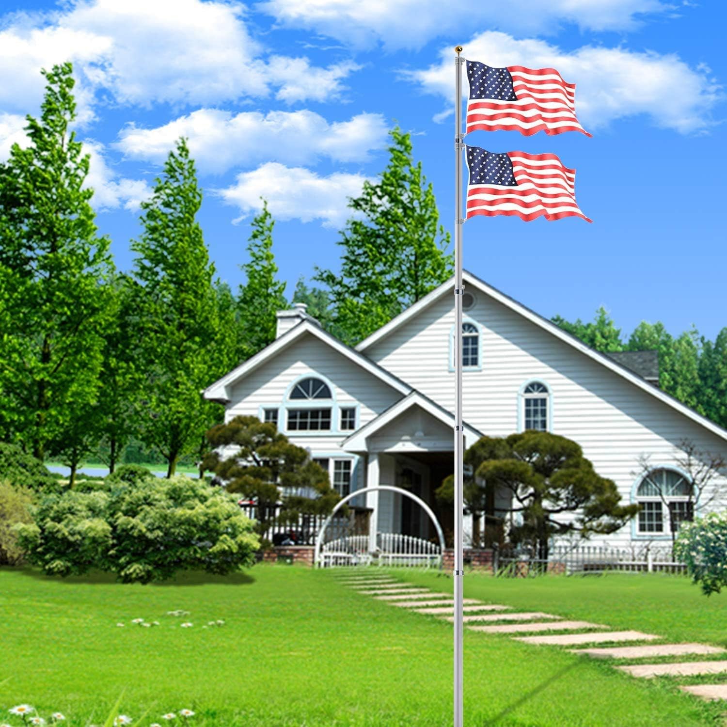 Pole Flag Telescopic ft Charahome With Garden Commercial Outdoor For Top Ball Golden Poles Flag Gauge 16 Duty Heavy Flags 2 Fly Kit Flagpole Flag Aluminum America 3x5 Flagpole Hardware Outdoor Decor No Minimum