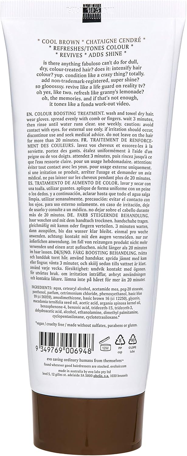 Evo Fabuloso Cool Brown Colour Depositing Conditioner for Dry & Coloured Hair - Toning Treatment to Refresh & Nourish - 220 mL - Image 3