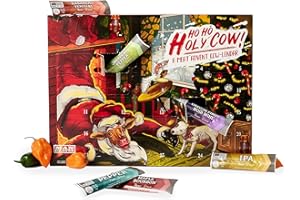 Man Crates Jerky Advent Calendar 2025 Featuring "Ho-Ho-Holy Cow" Artwork – Includes 25 Delicious Bites of Beef Jerky – Delicious Flavors Like Pinot Noir, Maple Bourbon, and More