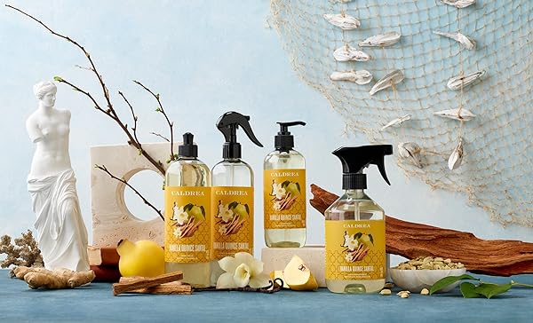 CALDREA MULTI-SURFACE COUNTERTOP SPRAY CLEANER, MADE WITH BIRCH BARK, CARDAMOM SEED ESSENTIAL OIL, VEGETABLE PROTEIN EXTRACT, VANILLA QUINCE SANTAL SCENT, 16 OZ