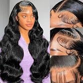 13x6 Lace Front Wigs Human Hair Pre Plucked Body Wave Lace Front Wigs Human Hair Real 180% Density HD Transparent Frontal Glu