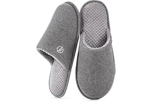 EverFoams Men's Cotton Knit Slippers Lightweight Memory Foam Indoor House Shoes with Anti-Skid Sole