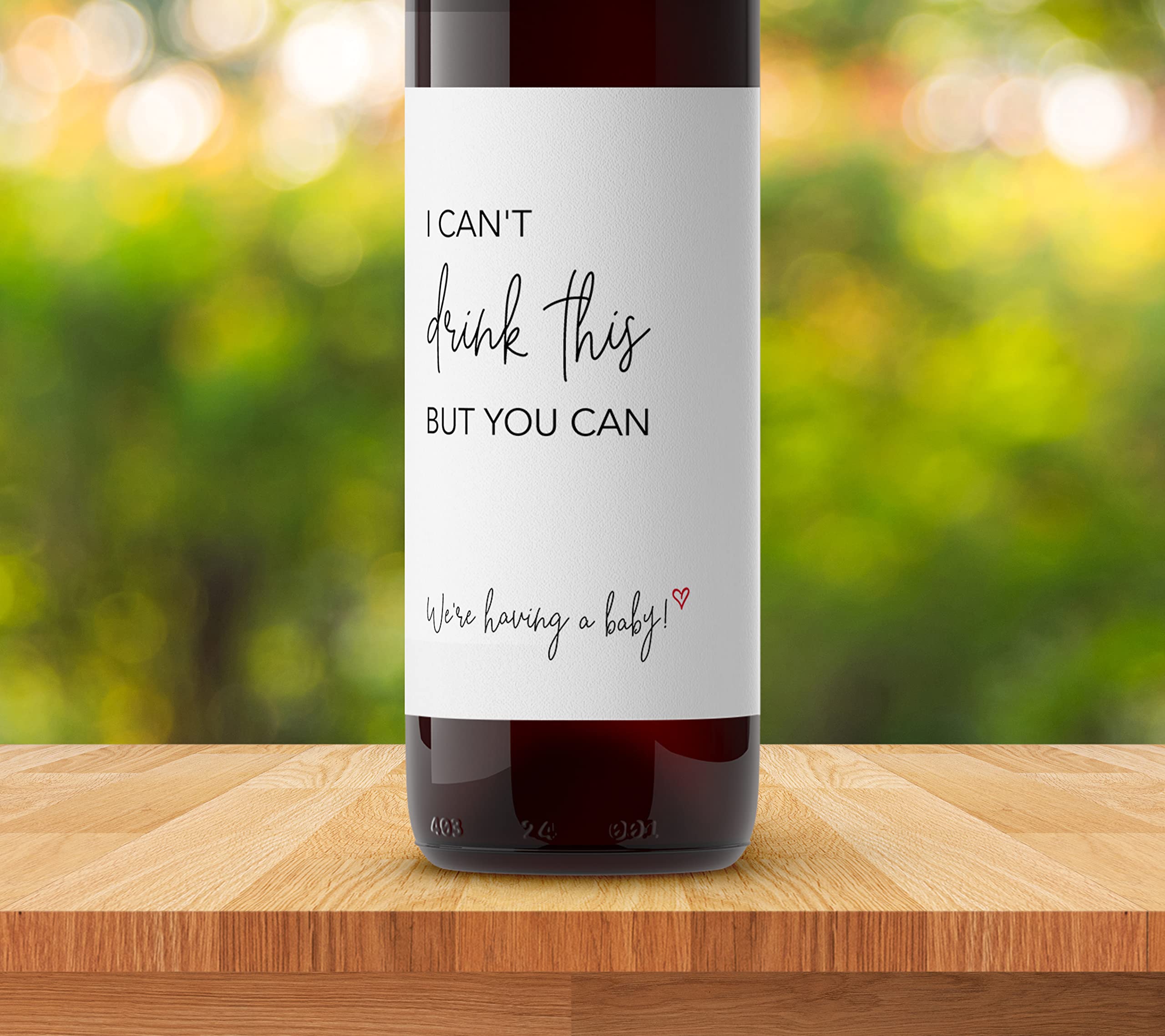 I can't drink this but you can ● SET of 5 ● GENDER NEUTRAL Pregnancy Announcement Wine Labels, Baby Reveal Wine Label, Announcement to Parents Friends Family Sticker, Alternative to card (Minimalist)