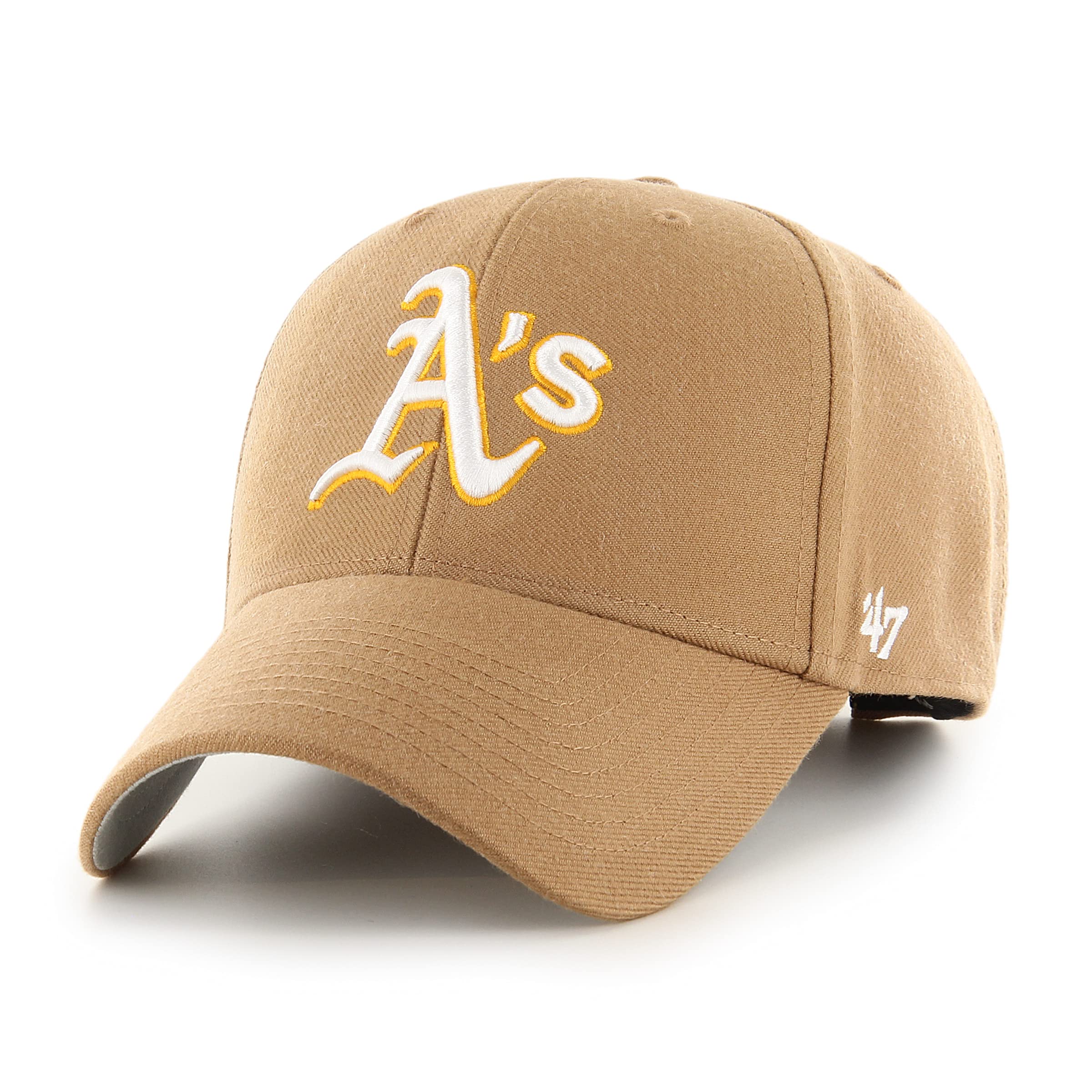 47 MLB Oakland Athletics MVP Unisex Baseball Cap, Hook & Loop Strap, White Logo, Colour Camel