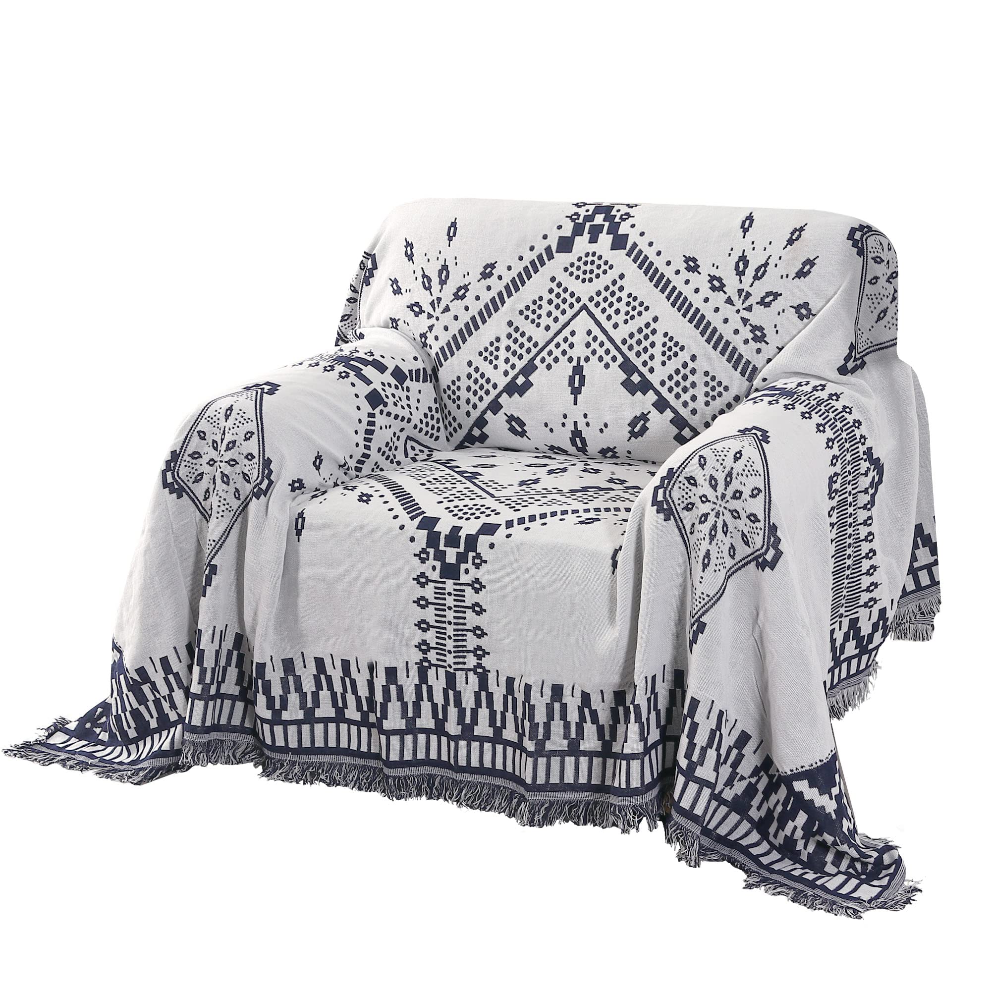 Photo 1 of H.VERSAILTEX Reversible Sofa Cover Couch Cover for Dog Sofa Slipcover for Most Shape Sofa Furniture Protector with Tassels Sectional Couch Cover (Medium: 71" x 91", Navy/White)