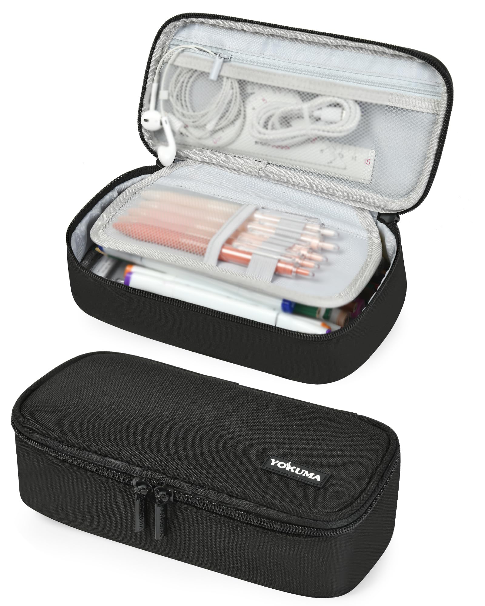 Photo 1 of YOKUMA Pencil Case,Large Capacity Pencil Pouch,Aesthetic Zipper Pencil Box, Back to School Supplies for College Student Teen Adults (Black)