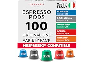 CARRARO Variety Pack - 100 Aluminum Coffee Pods Compatible with Nespresso Original Line - Medium & Dark Roast Coffee Capsules