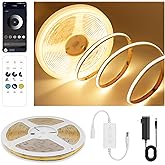 Pandery COB LED Strip Lights Warm White,24V Dimmable led Light Strip KIT with Remote and app Control,2700K 9.84FT/3m 8mm Wide Ra>90 Cuttable Flexible Strip Lights for Bedroom,Wardrobe,Cabinet