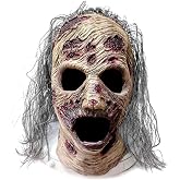 Ginoba Zombie Latex Mask, Full Head Halloween Costume Mask for Adults | Zombie Character Look &ndash; Aged textures, messy gray hair and detailed facial features create a distinctive Halloween look.