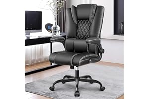Guessky Office Chair, Executive Leather Chair Home Office Desk Chairs Ergonomic High Back Computer Chair with Lumbar Support, Flip-Up Armrest, Swivel Rolling Chair with Rocking Function (Black