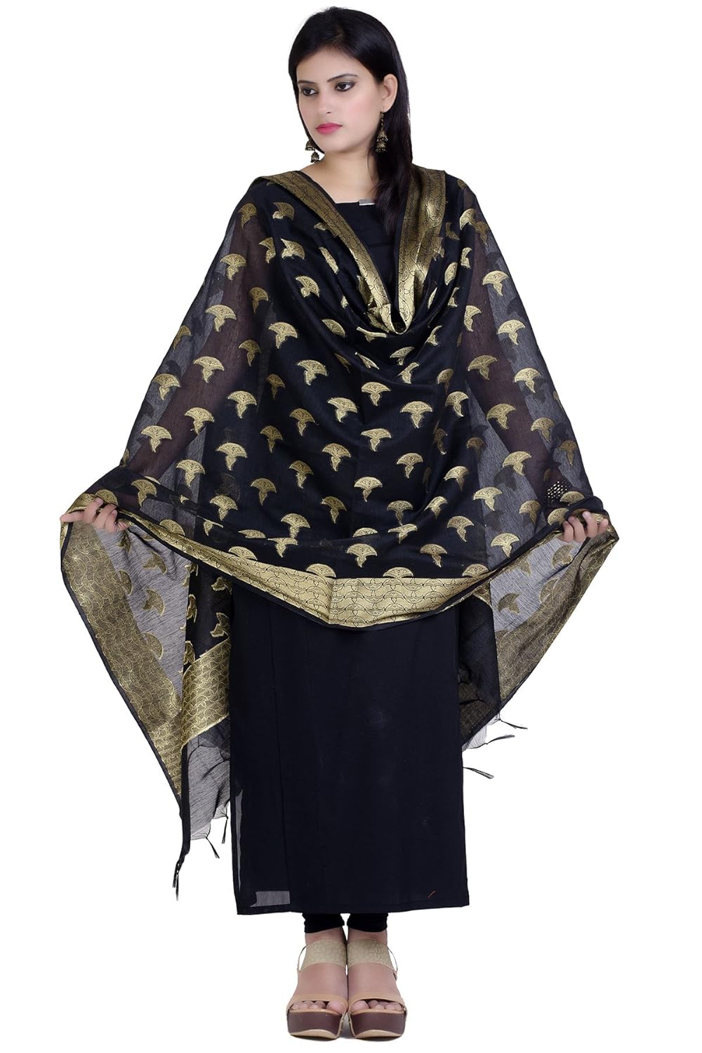 chandrakala women's chanderi zari work banarasi dupatta(d125)