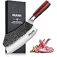Huusk Cleaver Knife, 7 Inch Meat Cleaver Heavy Duty, Hand Forged Chopper knife, High Carbon Steel with Wood Handle, Japanese Cleaver for Cutting Meat and Vagetable, Gift for Men Women