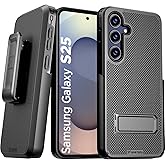 Designed for Samsung Galaxy S25 Case with Belt Clip Holster - Compatible with MagSafe Magnetic Heavy Duty Phone Cover with Kickstand - Black