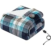 GOTCOZY Heated Blanket Electric Throw 50''X60''- Electric Throw Blanket with One Touch Button 10 Heating Level & 9 Time Settings Heating Blanket, Machine Washable (Check SkyBlue)