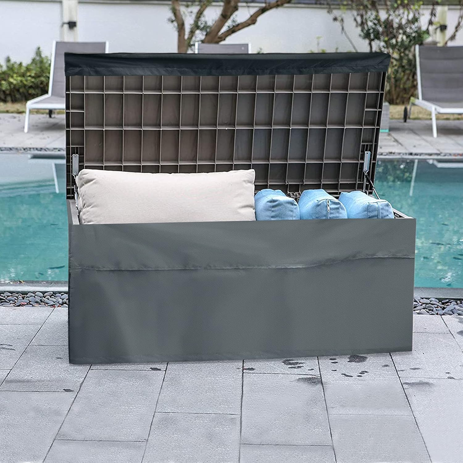 Storage Box Cover,Quick Open Patio Deck Box Top with Zipper and Pockets-Waterproof Oxford Fabric Storage Container Cover for Garden Deck Box(Gray,52x30x25in): Home Improvement