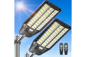 DEEPN Solar Lights Outdoor 6500W, Commercial Grade Solar Street Lights Outdoor 480000 Lumens, Solar Parking Lot Lights, Dusk to Dawn Solar Security Flood Light Motion Sensor with Remote Control, 2 Pack