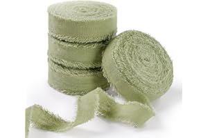 FAKILO Natural Rustic Cotton Ribbon with Frayed Edge, Sage Green 100% Cotton Ribbon 5/8"x 24yds for Vintage Wedding Bouquets,