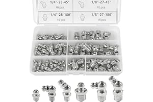 CCHRN 60PCS Grease Fittings Kit, 1/4" 1/8" Galvanized Steel Grease Zerk Set with 45° 90° & Straight Angle, High Hardness Grea