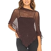 SHU-SHI Womens Sheer Poncho Shrug Lightweight Knit Ruffle Pullover Sweater Top