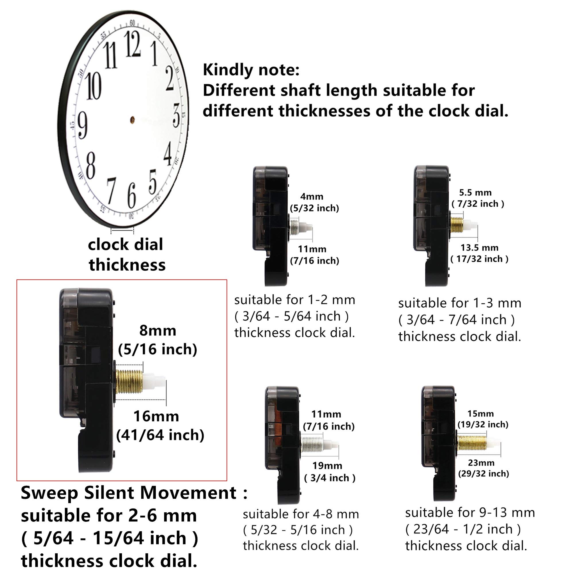 TIKROUND Youngtown 12888 Movement for Clock Repair Replacement 16mm(41/64 inch) Shaft Length 8mm (5/16 inch) Thread Length.