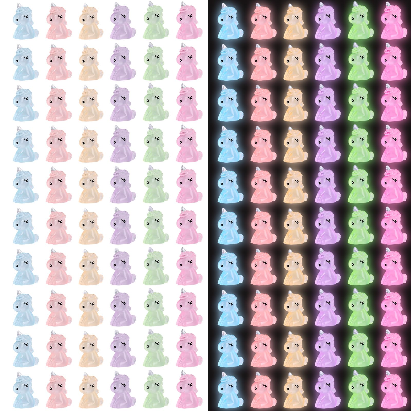 60pcs Luminous Mini Resin Unicorn, Glow in the Dark Tiny Unicorn Ornament Miniature Unicorn Figurines Mini Unicorn Figures Cute Mini Resin Animals for Garden Landscape Dollhouse Decor