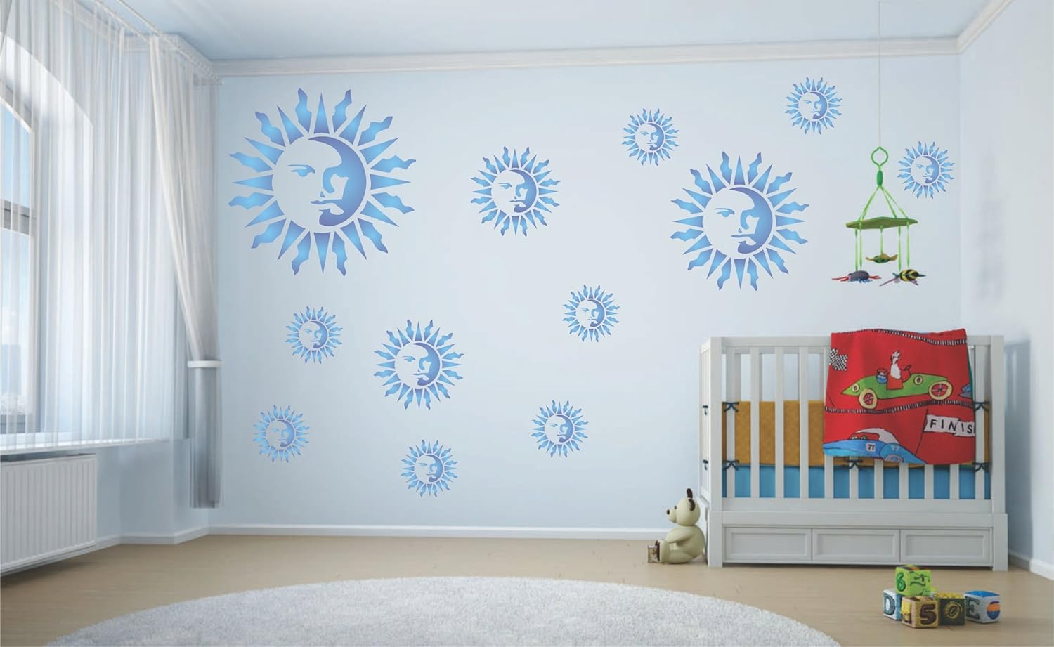Sun Stencil - 26.5 x 26.5cm (L) - Reusable Large Celestial Sun Ray Wall Stencil Template - Image 3