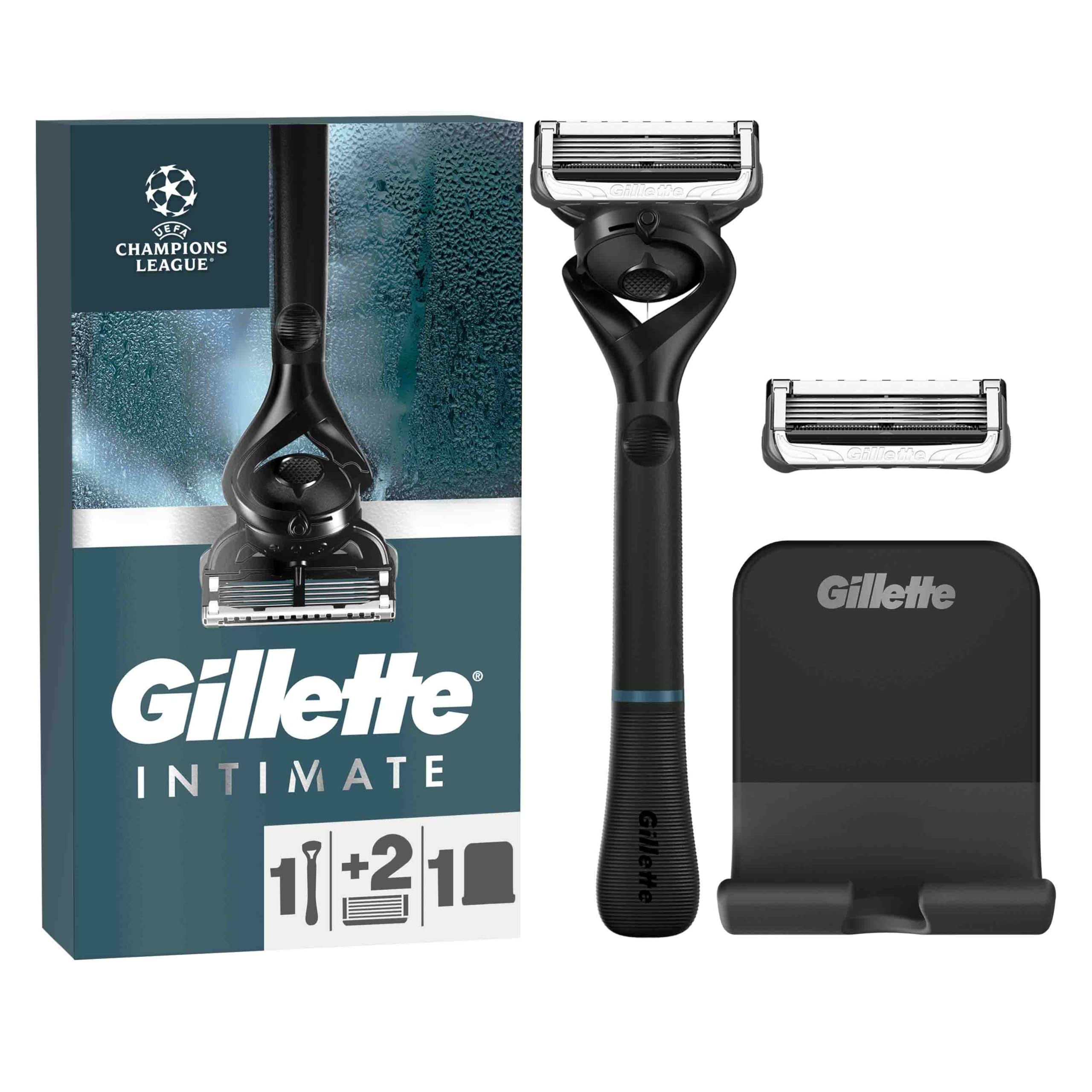 Gillette Body und Intimate Nassrasierer Herren, Rasierer + 2 Rasierklingen, mit Duschaufhänger für einfache Aufbewahrung, Geschenk für Männer