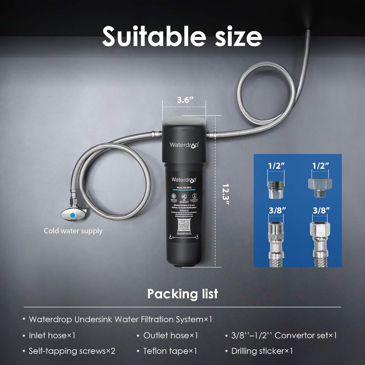 Waterdrop 10UA Under Sink Water Filter System, 8K Gallons Ultra High Capacity Main Faucet Under Counter Water Filtration System, Removes 99% Lead, Fluoride, Chlorine, Bad Taste & Odor, USA Tech, 0.5μm - - .com