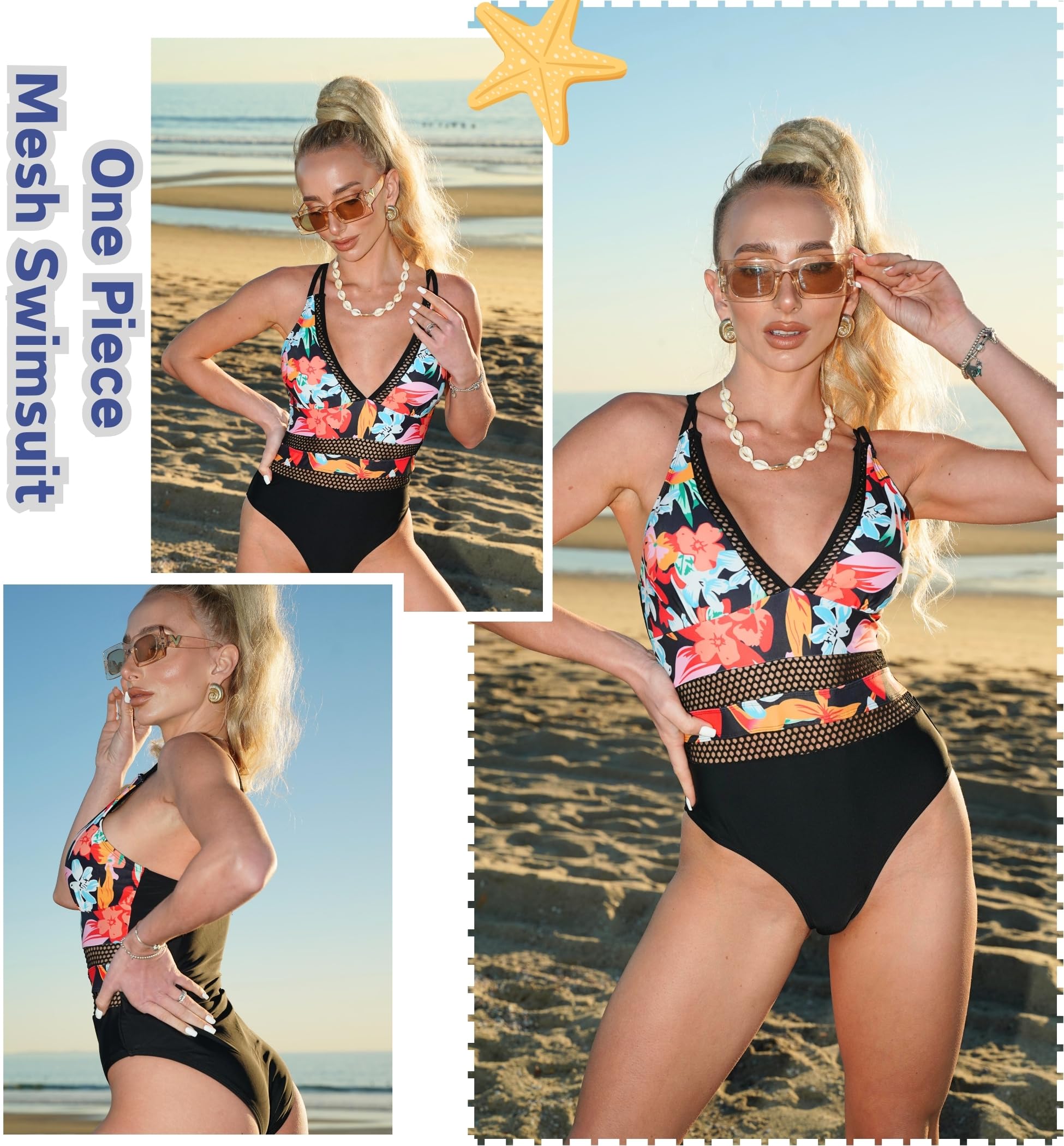 AI'MAGE Women One Piece Swimsuit Sexy V Neck
