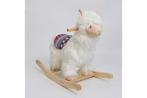 Hopscotch Squad Rocking Animal for Children Adelaide The Pink Llama Alpaca Rocker Ride on Rocking Horse for Kids Natural Solid Wood & Soft Fleece (Dela- White)