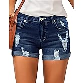 LookbookStore Women's High Waisted Rolled Hem Distressed Jeans Ripped Denim Shorts