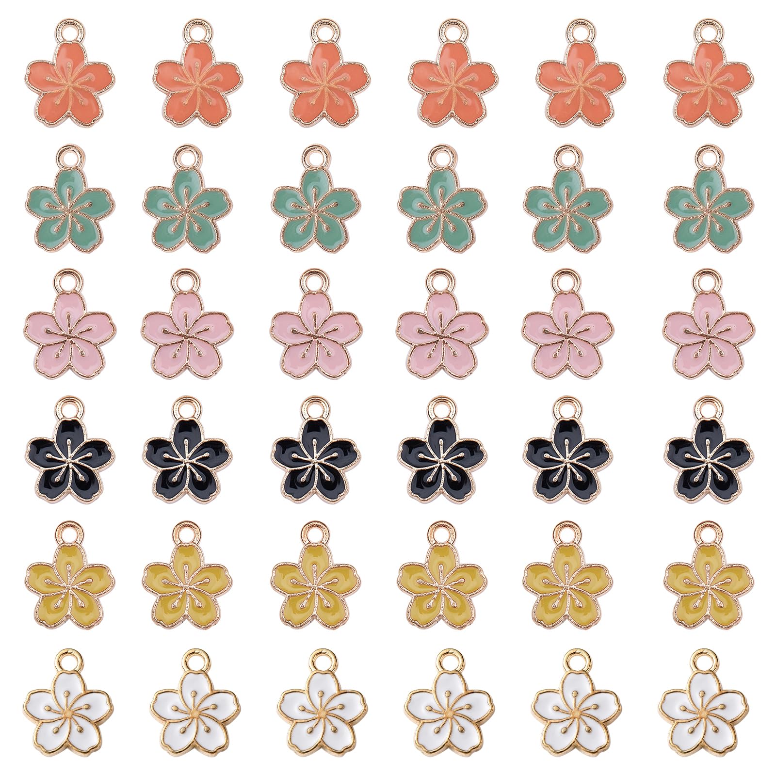 SUNNYCLUE 60pcs Flowers Charms Gold Plated Enamel Cherry Blossoms Flower Charms Pendant for Women Girls Jewelry Making Necklace Earrings Bracelet Craft Findings