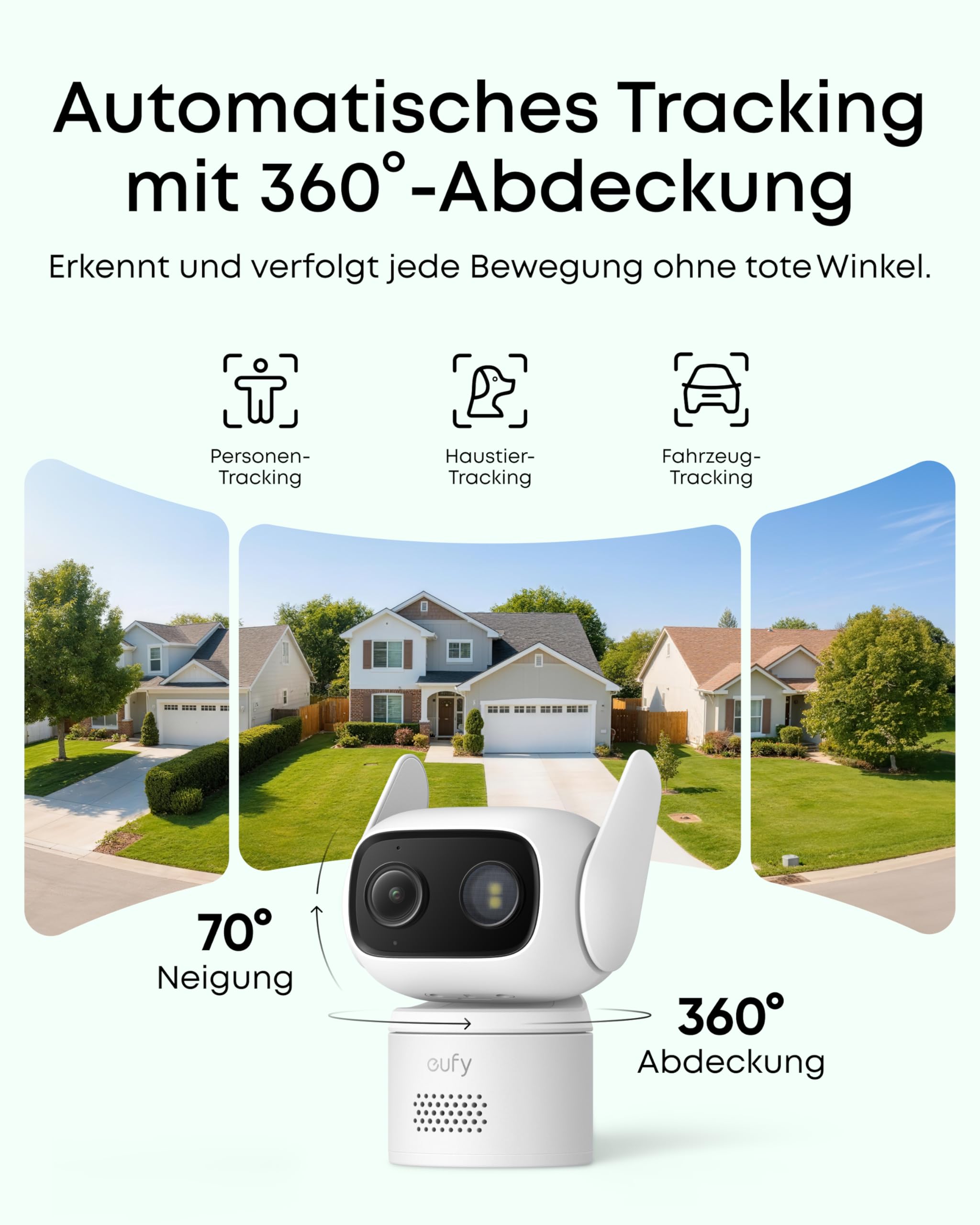 eufy Überwachungskamera C31 kabelgebunden, Außen & Innen, 360°-Sicht mit Schwenken/Neigen, Farbnachtsicht, KI-Erkennung Mensch/KFZ/Tier/Weinen, Dual-Antenne, lokaler Speicher, ohne ABO, 24/7-Videos 3