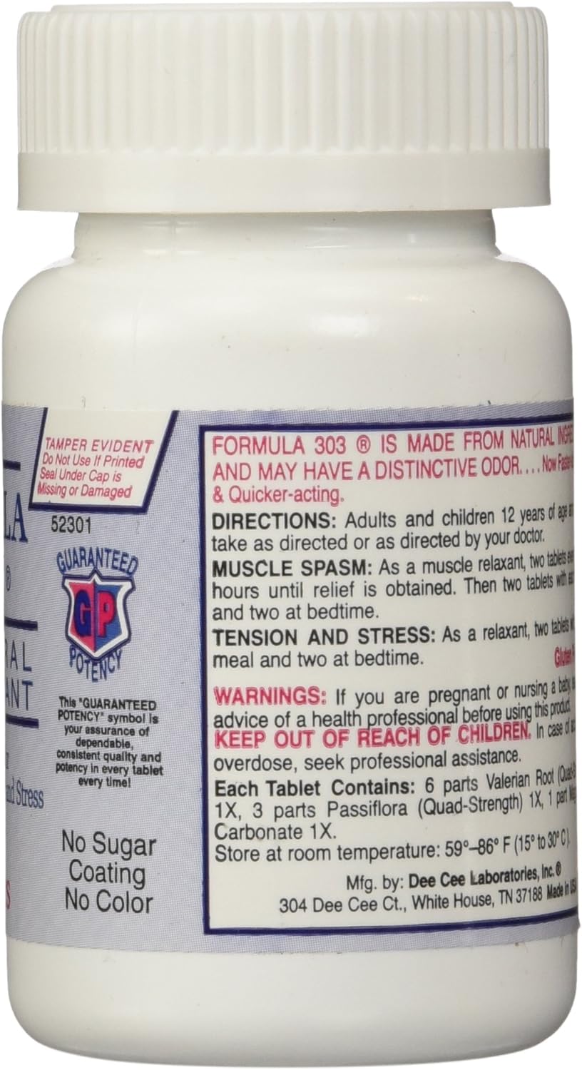 Dee CEE Labs Formula 303 Maximum Strength Natural Relaxant Tablets, 45 Tablets: Health & Personal Care