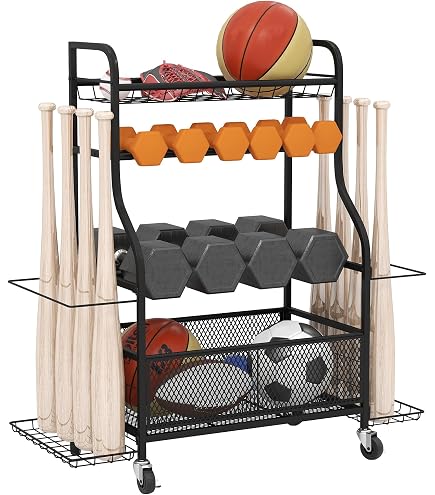 Support De Rangement Pour Ballons ADTSADDTO – Cadre En Acier, 116x58x23 Cm, Pour 5 Ballons De Sport – Idéal Garage, Salle Ou Magasin