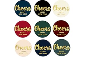 Mobiusea Creation Happy New Year Labels | 135pcs | 1.4 inch | Gold Foil | Cheers and Happy New Year | Waterproof | Assorted Colors Happy New Years Stickers and New Year Sticker