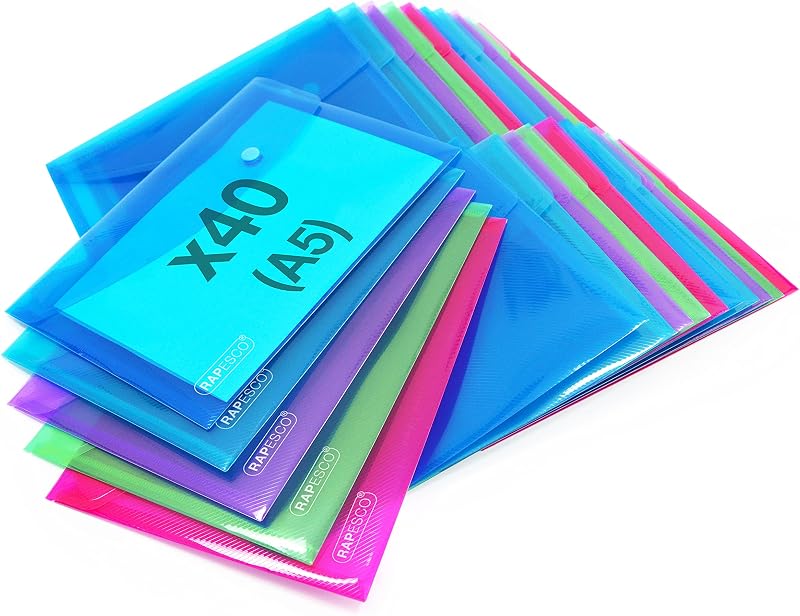 Rapesco 1680 ECO Recycled Popper Wallets A5 Pack of 40 Assorted Colours