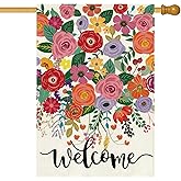 Baccessor Spring Summer Welcome House Flag Double Sided 28x40 Inch Burlap,Floral Flowers Large Garden Flag Porch Patio Front Entry Yard Seasonal Farmhouse Outside Outdoor Decor