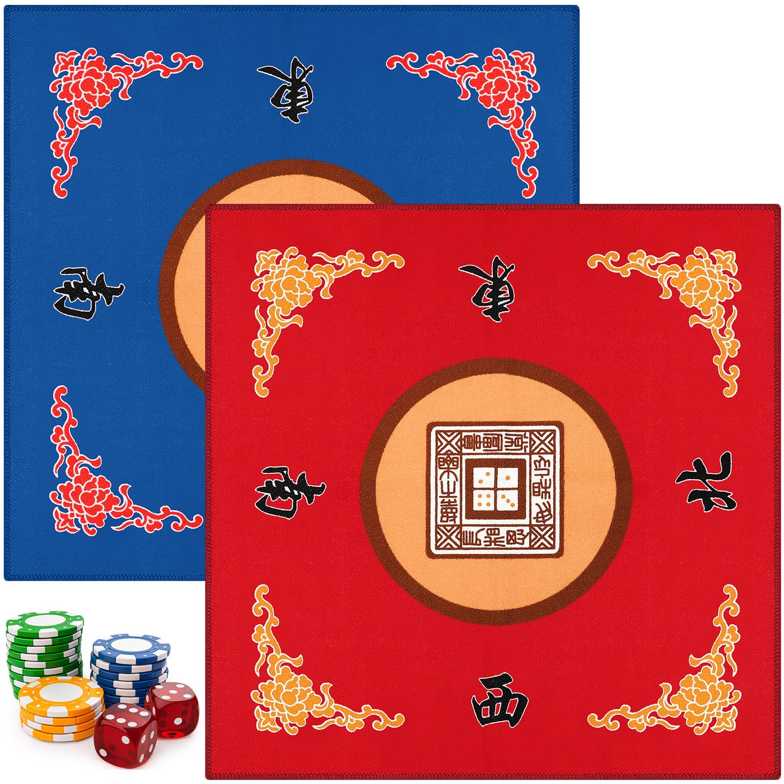 Photo 1 of 2 Pcs Mahjong Mat Mahjong Table Cover Non-Slip Noise Reduction Gaming Mat for Poker Board Tile Games Dominoes Party Festival Reunion 30.7 x 30.7 Inches(Blue, Red)