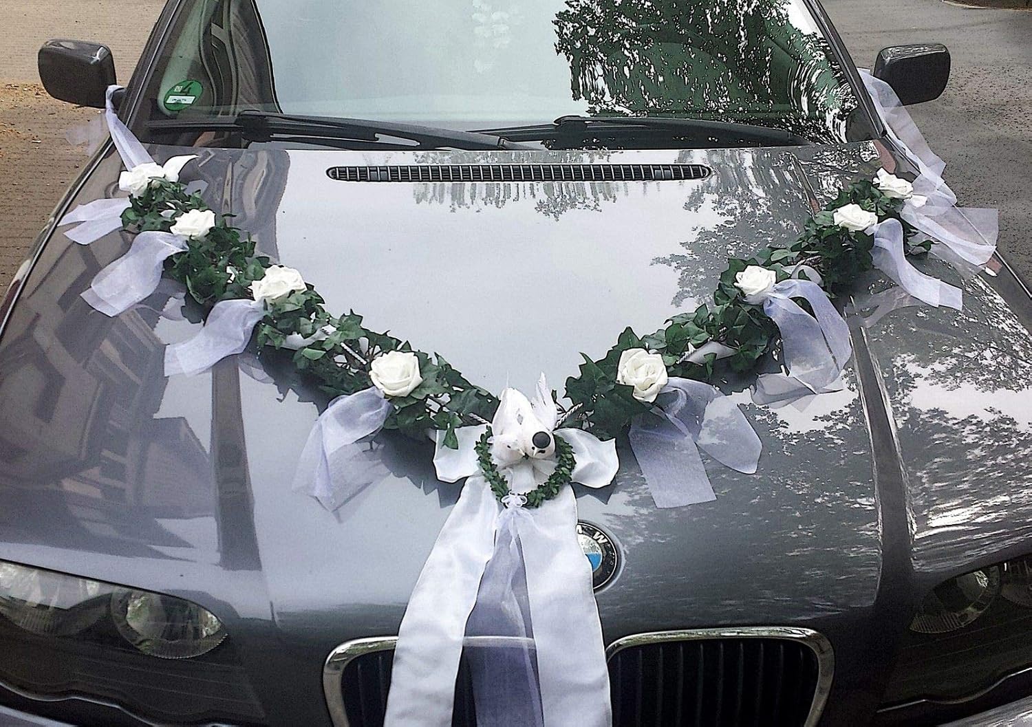 Hochzeit Autodeko Brautauto Autoschmuck Hochzeitsauto Autogirlande mit Schleife