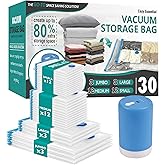 Cozy Essential 30 Pack Vacuum Storage Bags with Portable Rechargeable Wireless Electric Pump, Vacuum Seal Space Saver Bags for Clothing, Pillows, Blanket, Bedding, Comforter