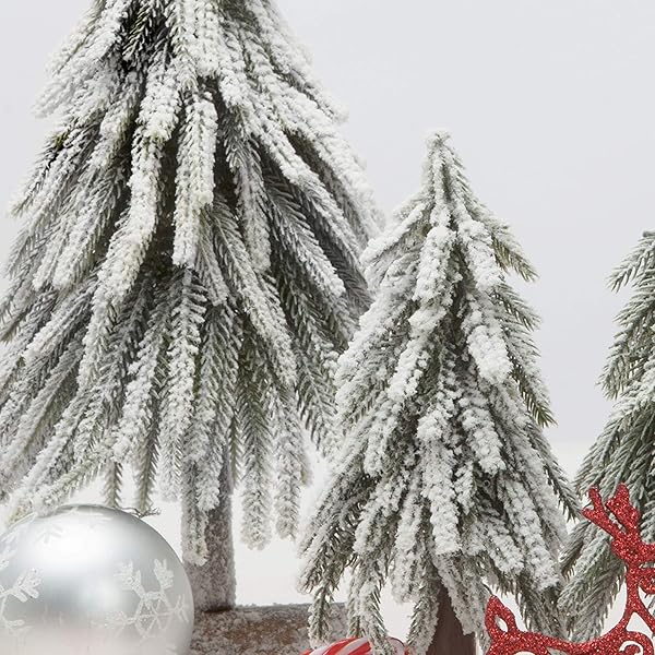 VGIA 4PCS MINI CHRISTMAS TREE SMALL SEPARATE SPRAY SNOW CHRISTMAS TREE WITH WOODEN BASES FOR TABLETOP WINTER VILLAGE HOLIDAY DECORATIONS