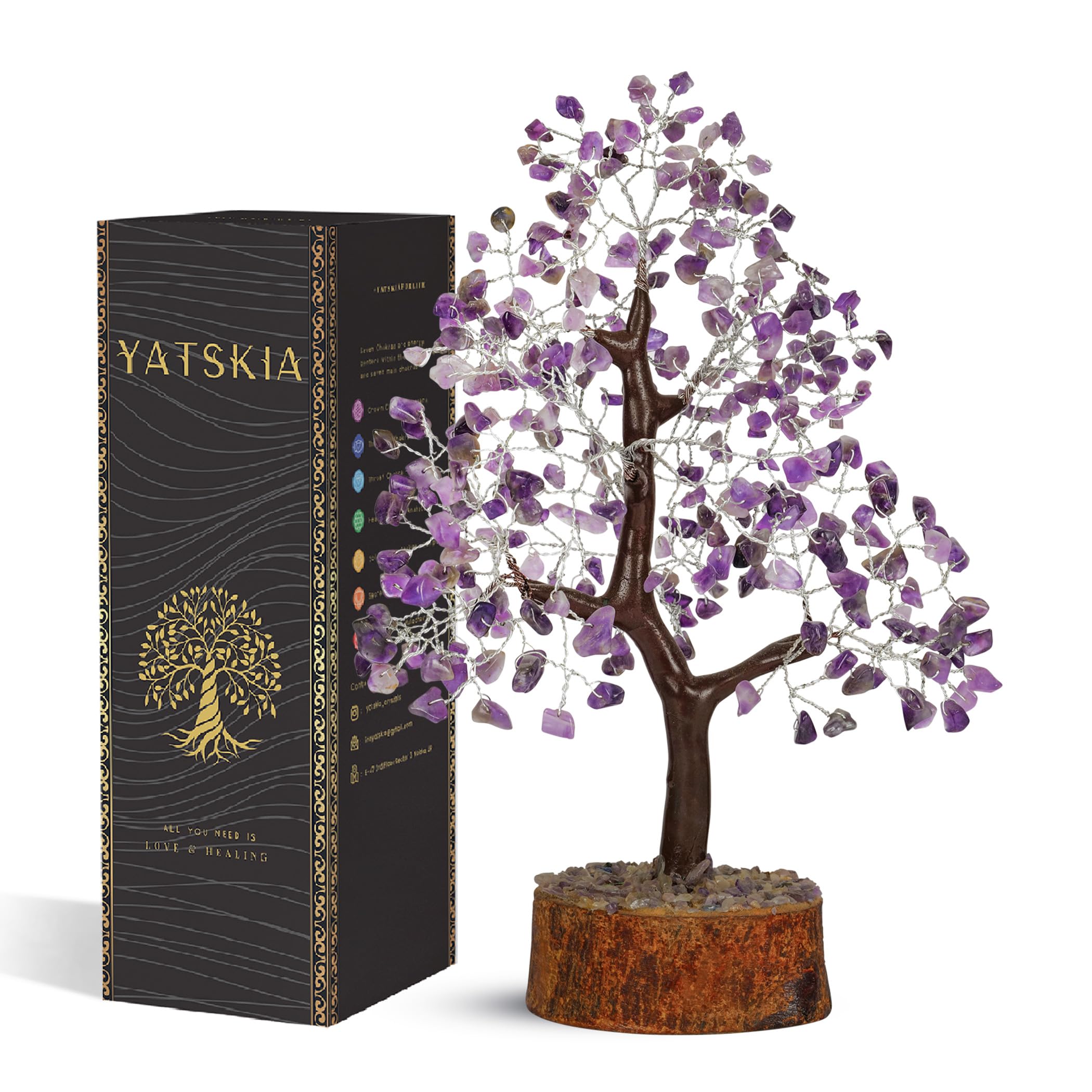 YATSKIA Amethyst Crystals Tree - Room Decor - Crystal Tree of Life - Spiritual Gifts for Women - Stones and Crystals - Bonsai Tree from Daughter - Good Luck Tree - Gemstone Tree