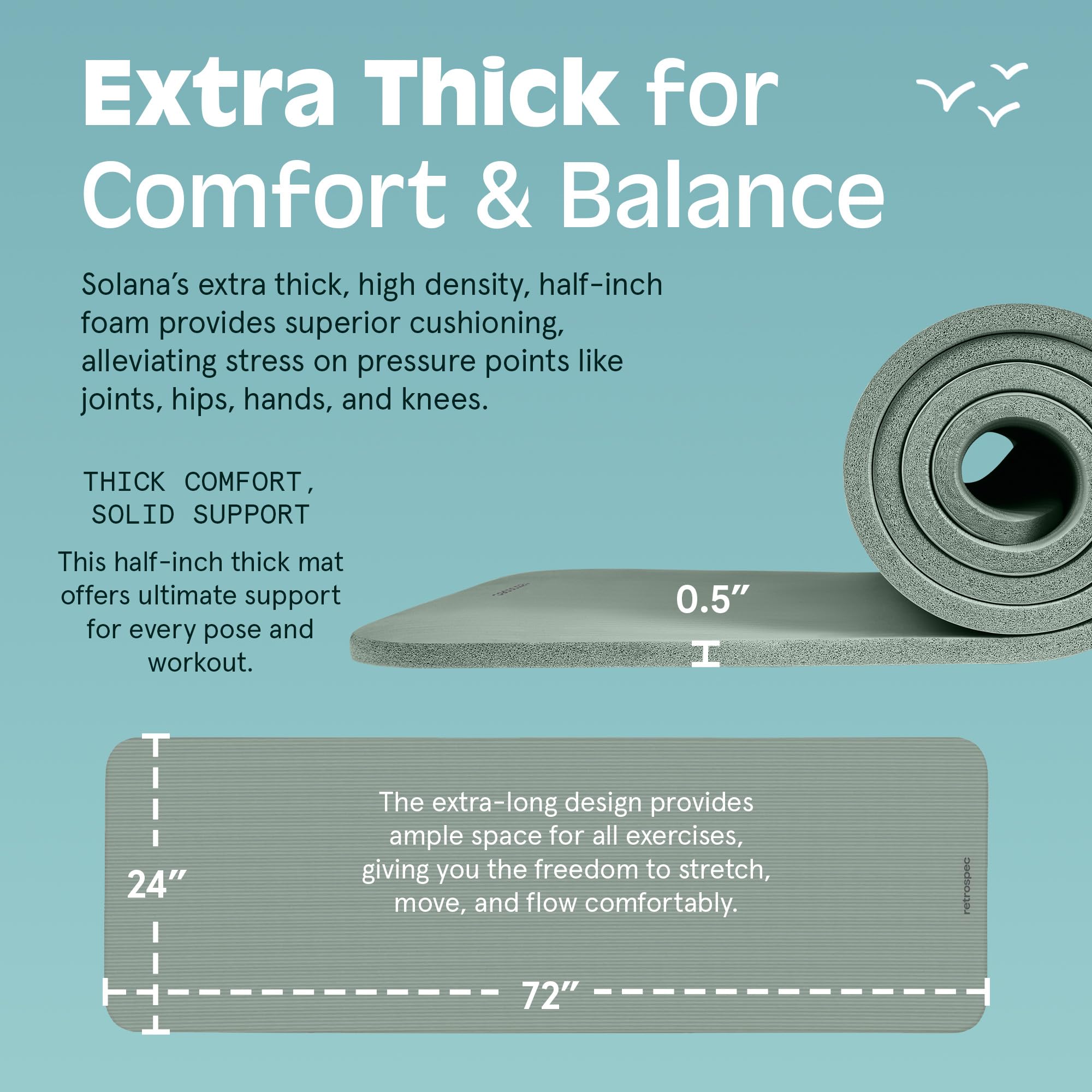 Retrospec Solana Yoga Mat 1/2" Thick w/Nylon Strap for Men & Women - Non Slip Excercise Mat for Yoga, Pilates, Stretching, Floor & Fitness Workouts, Sage - Image 3